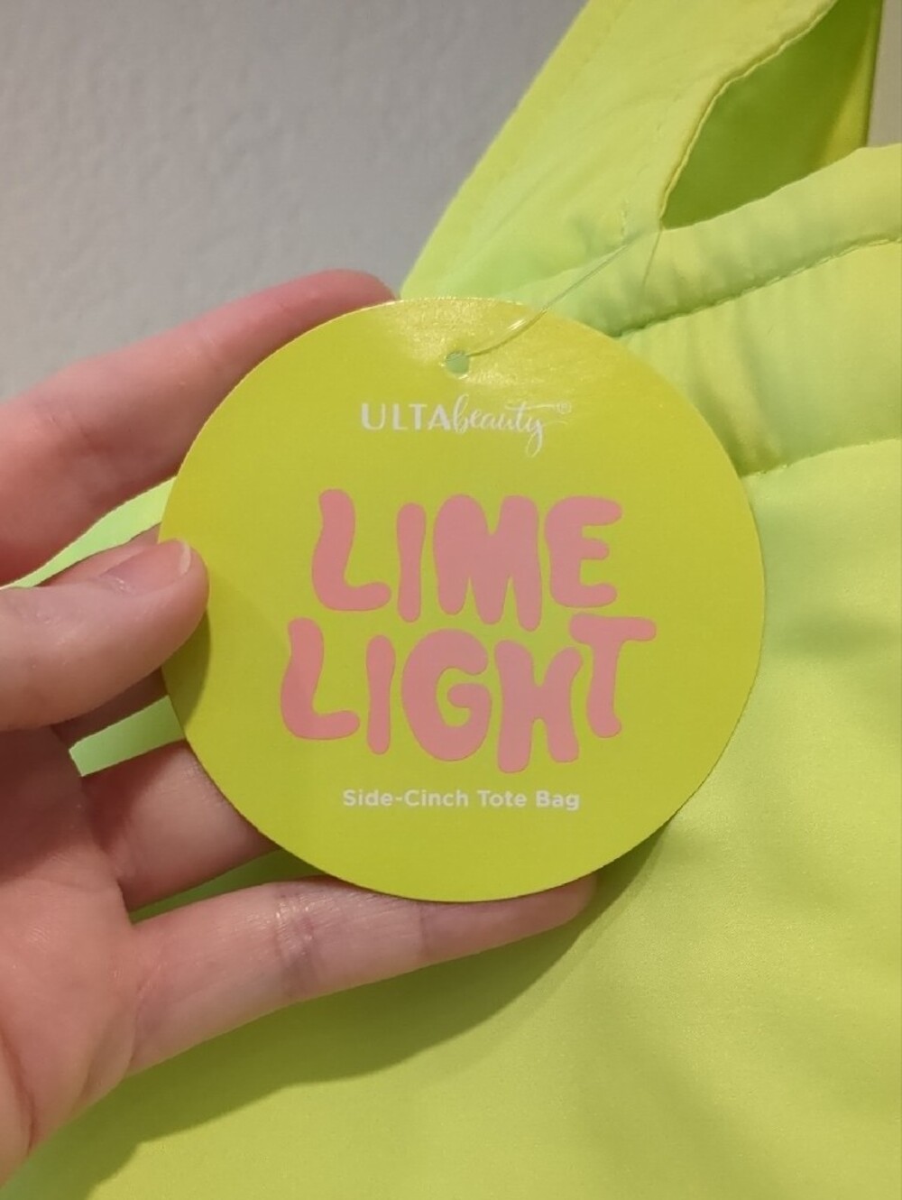 NWT Ulta Beauty Lime Light Neon Lime Side-Cinch Tote Bag - Picture 2 of 7
